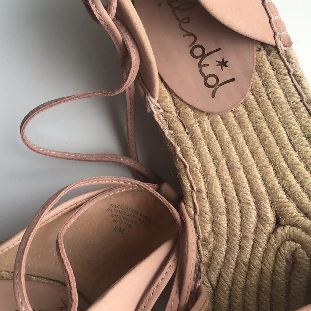 Splendid light Pink Espadrille tassels raffia platform flat ankle wrap Sandals